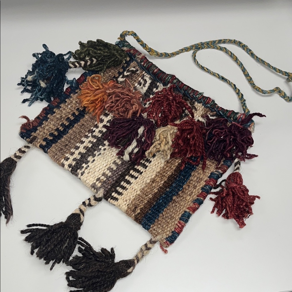 Source Unknown Handwoven Multicolor Tassel Crossbody Bag with Earthy Stripes